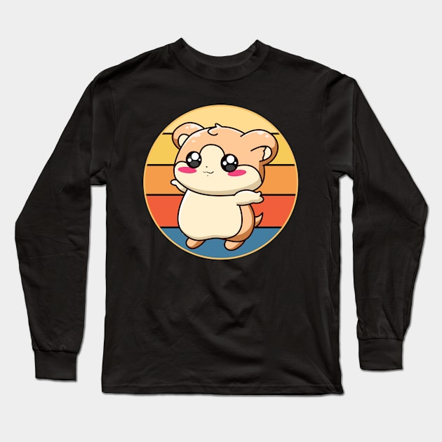 Cute Kawaii Hamster Retro Sunset Vintage Animal Pet Lover Design Long Sleeve T-Shirt by Inspirational And Motivational T-Shirts